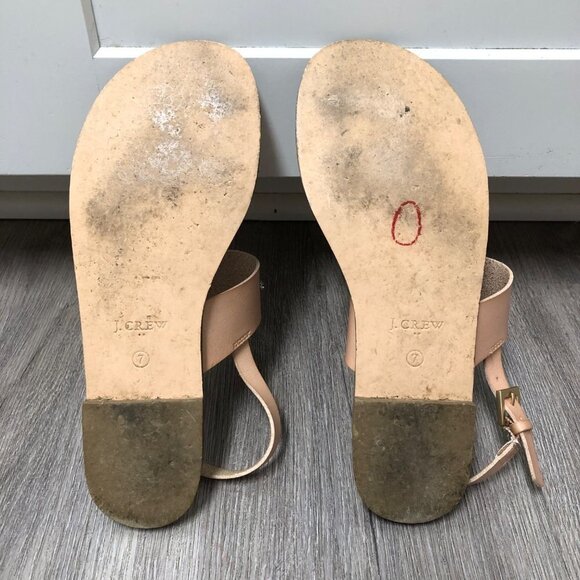 JCrew Women's Size 7 Sandals Crystal Embellished Blush Tan Leather Dual Strap - Picture 8 of 9